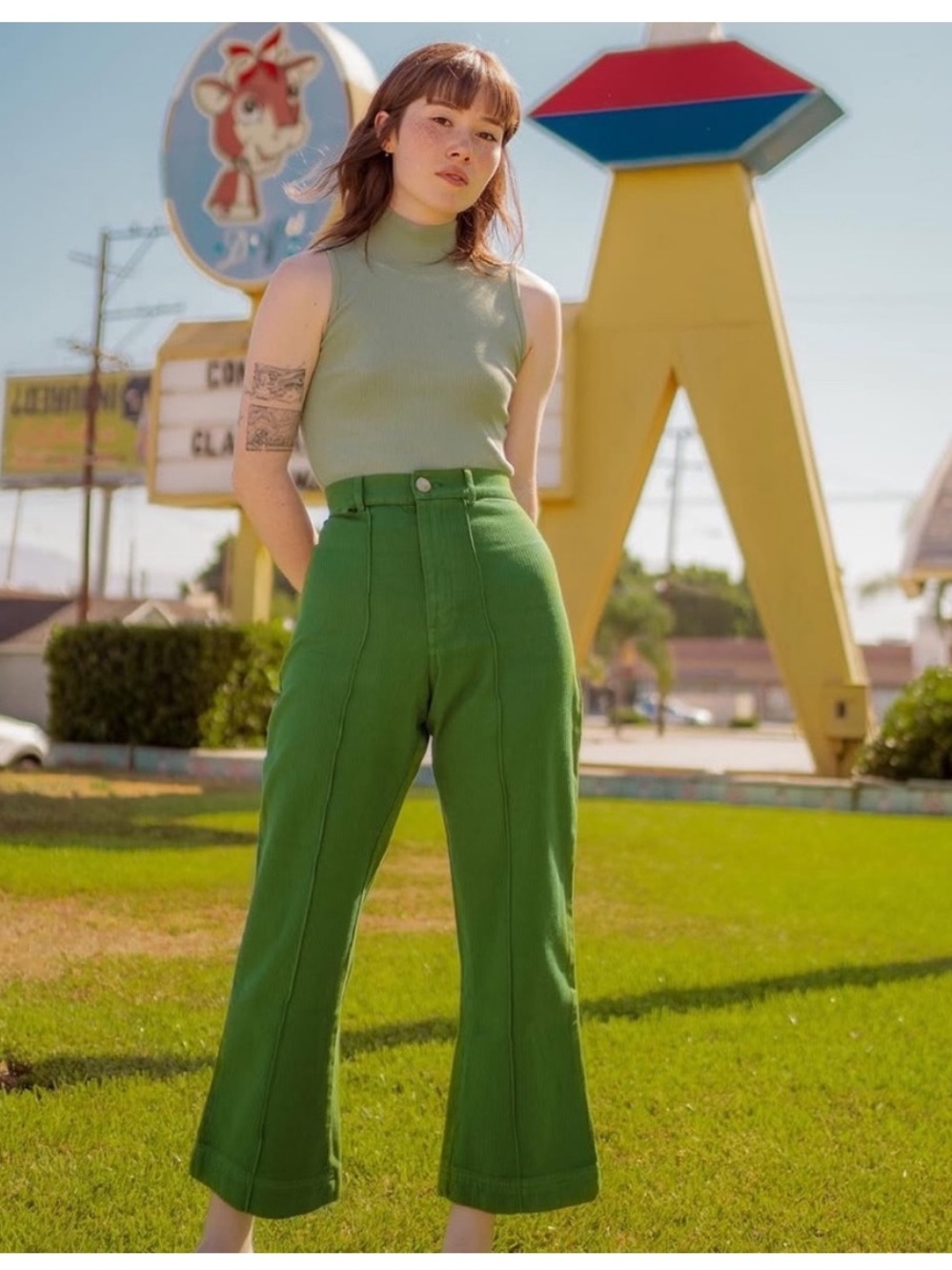 Big Bud Press Western Pants 100% Cotton Flare Leg in Sage Green - Small